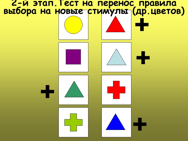 2-й этап.Тест на перенос правила выбора на новые стимулы (др.цветов)